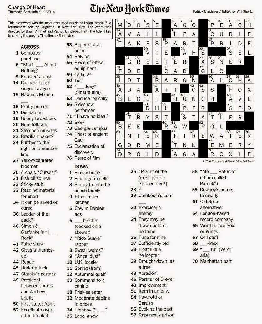 The New York Times Crossword in Gothic 09.11.14 — Heart Problems