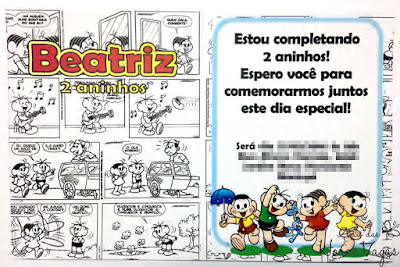 convite aniversário artesanal infantil personalizado turma da Mônica quadrinhos 3d