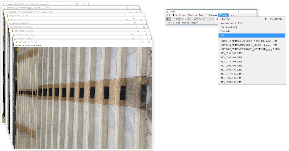 My imageJ การแสดงหน้าต่างโปรแกรม ImageJ แบบ Tile