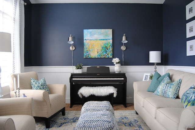 Studio 7 Interior Design: Client Reveal: Navy Infused Living Room
