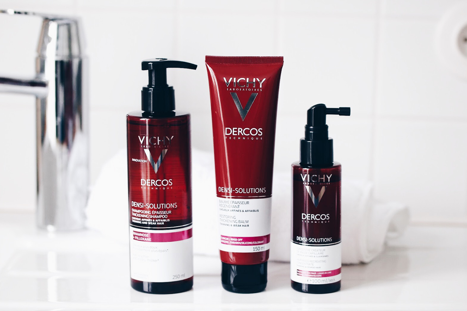 vichy dercos densi solutions shampooing baume apres shampooing spray cheveux plus dense avis test