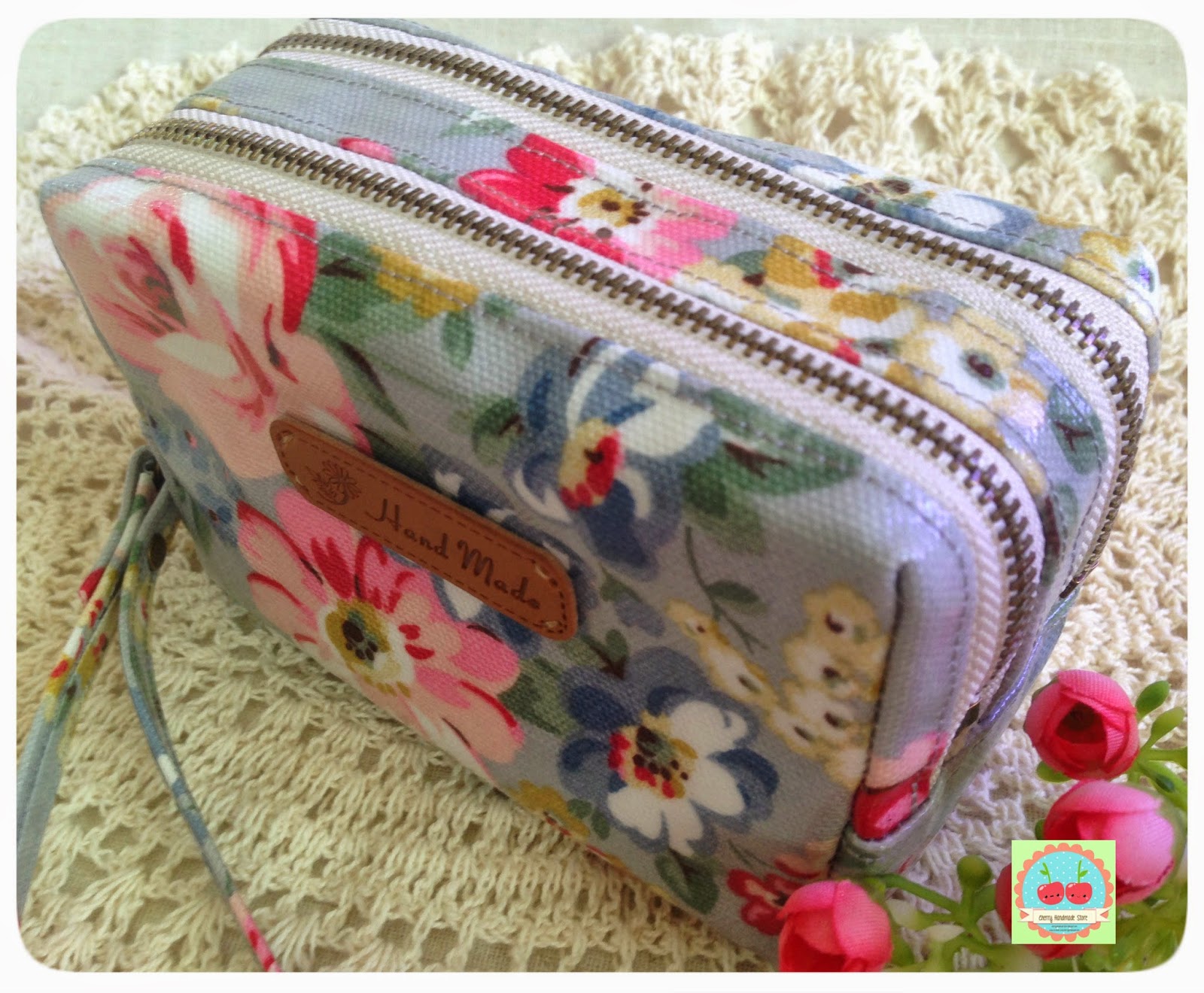 Cherry Handmade Store Double Zipper Pouch (Waterproof/Grey)