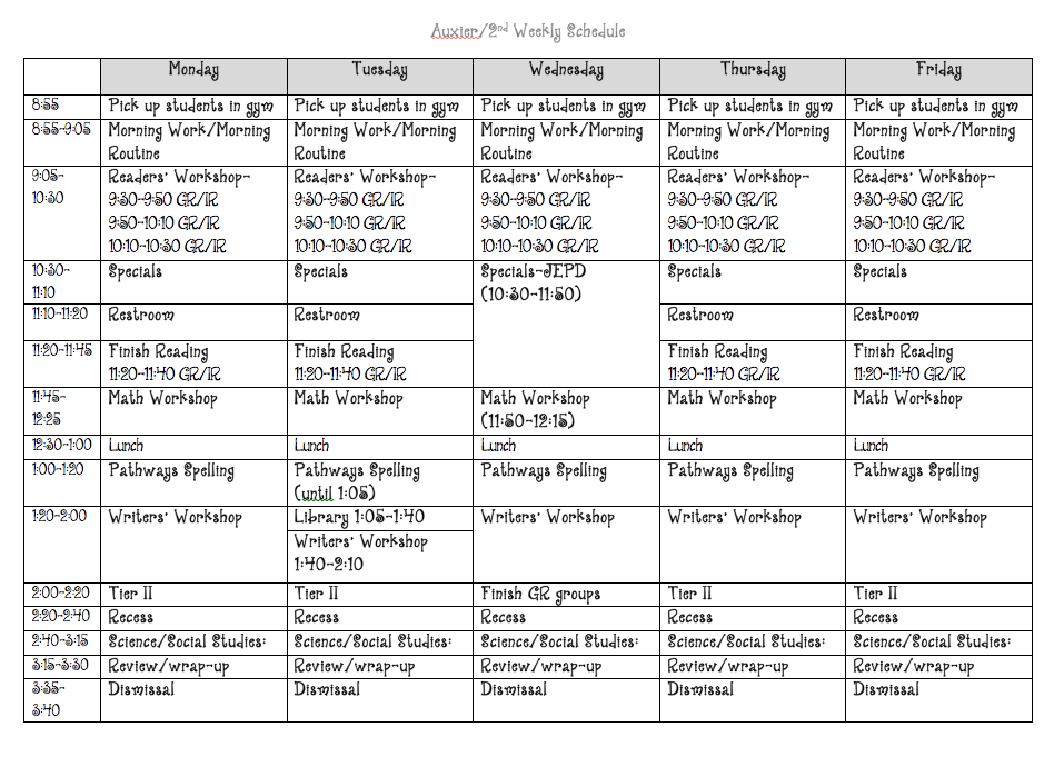 Ms. Auxier's Second Grade: Daily Schedule