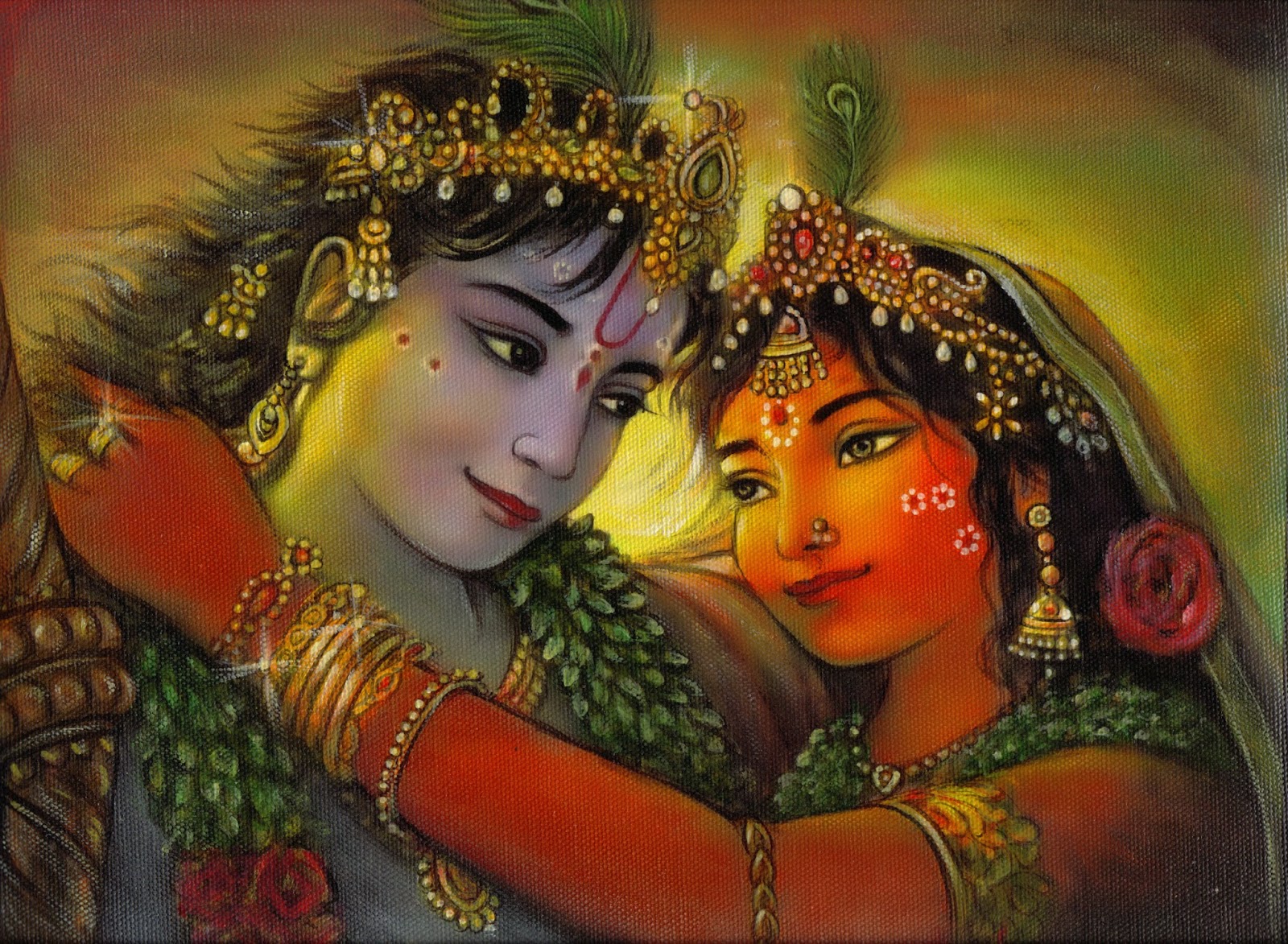 Oil painting of Radha-Krishna.