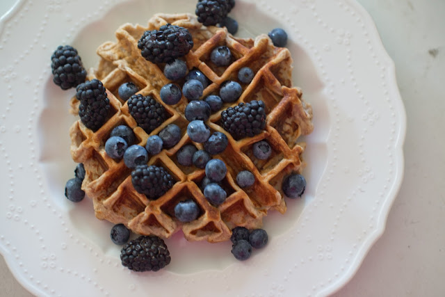 Protein powder waffles--made of protein powder, banana, egg whites, and nuts.  So delicious and filling!