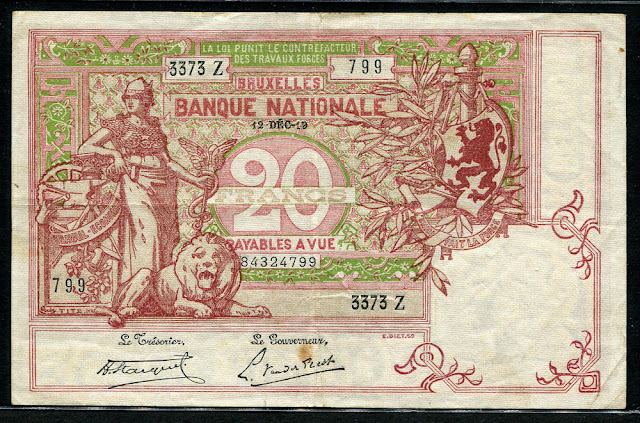 Belgian francs banknote world paper money collection