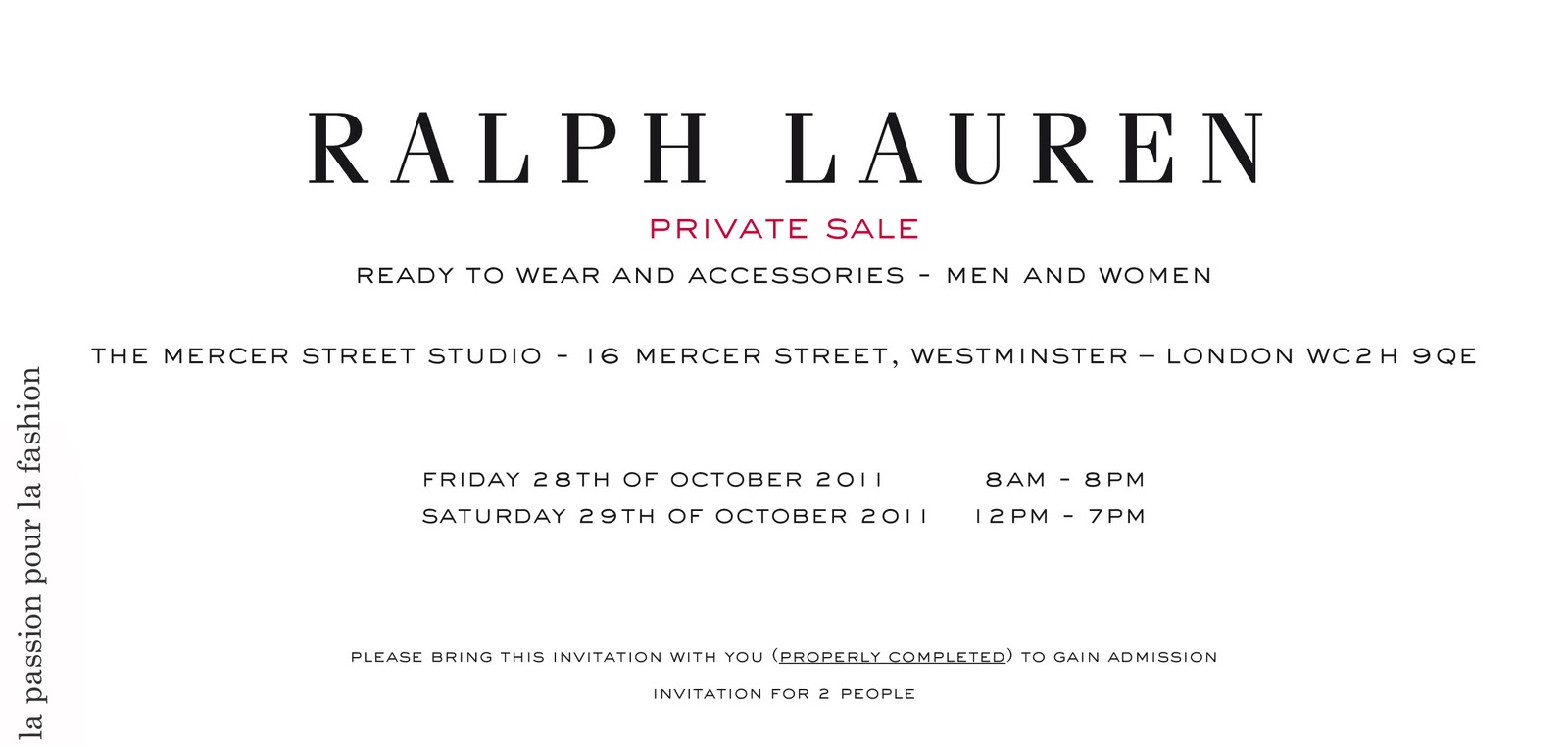 LaPassionTEST aaaa: Ralph Lauren private sale invitation!