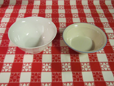 Serving bowl from consignment shop used with a Corelle cereal bowl as the lid