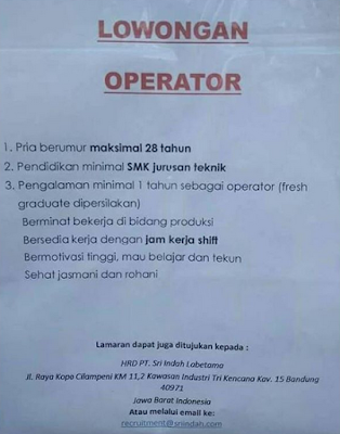 Info Gaji dan Lowongan Kerja PT Sri Indah Labetama Bandung 2020