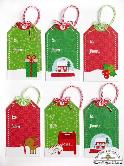 Doodlebug Design: Here Comes Santa Claus Christmas Holiday Gift Tags by Mendi Yoshikawa
