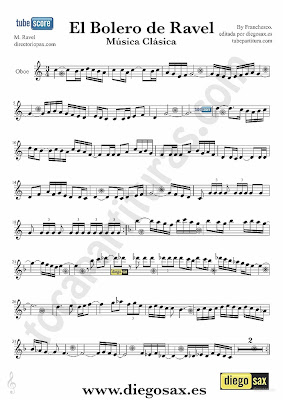 Tubepartitura El Bolero de Ravel de Maurice Ravel Partitura para Oboe Música Clásica