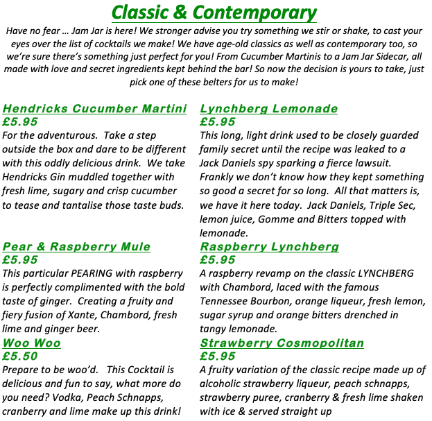 Jam Jar Jam Jar The Menus & Info!