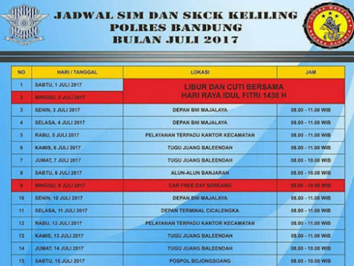 Jadwal Layanan SIM dan SKCK Keliling Polres Bandung Bulan Juli 2017