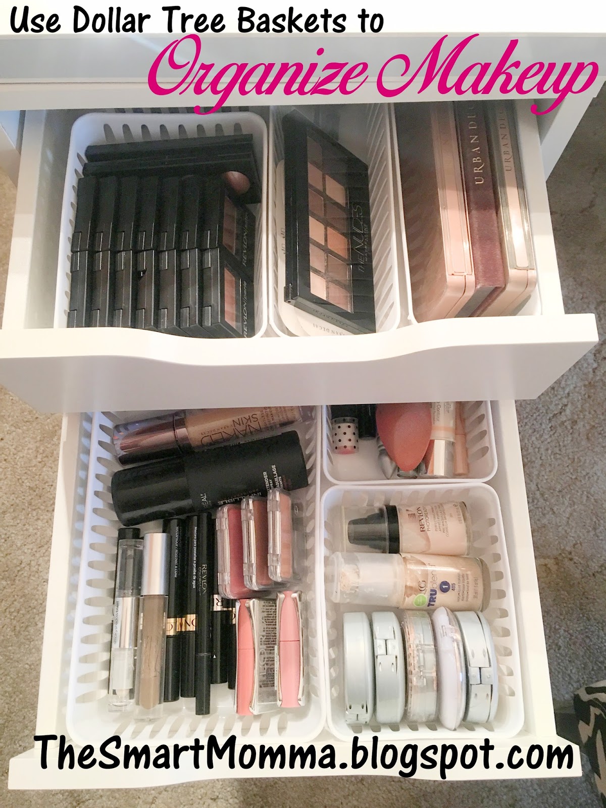 The Smart Momma Use Dollar Tree Baskets To Organize Makeup