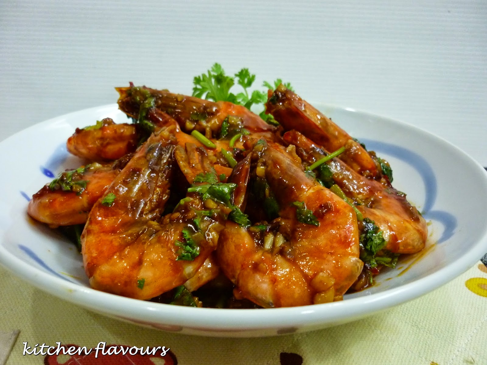 kitchen flavours Prawns with Chilli Bean Sauce and Fresh Coriander