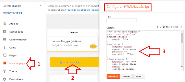 Intégrer une barre de recherche instantanée Ajax dans Blogger