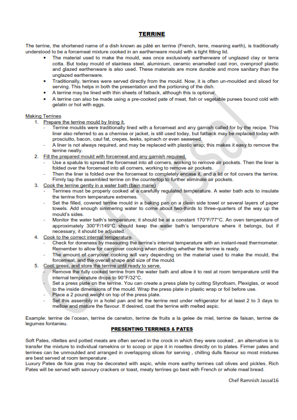 5th sem notes food production PATE TERRINE GALANTINE