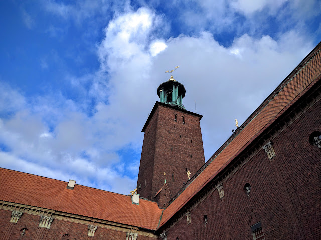 The tower of Stockholm City Hall viewed from the courtyard