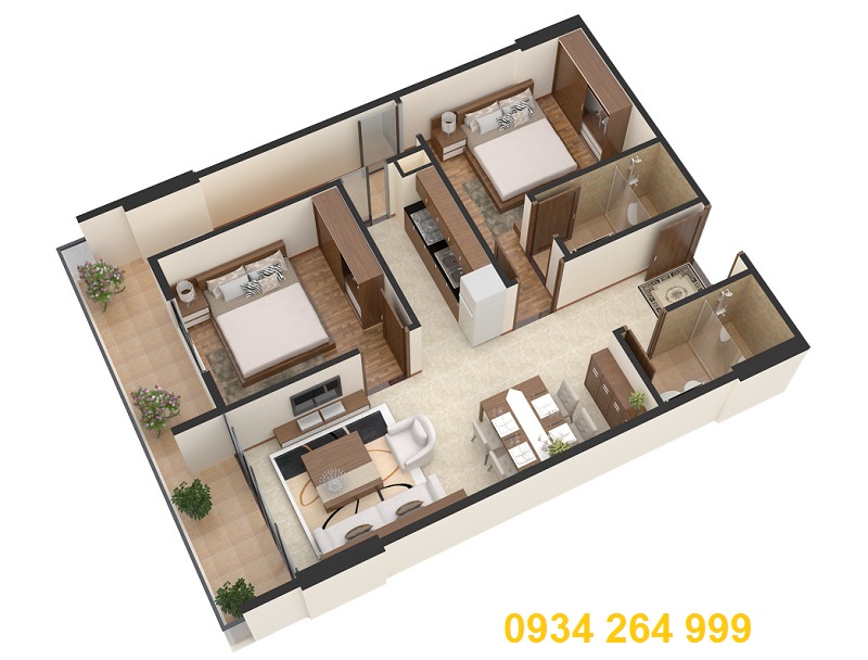 Thiết kế căn hộ 2 phòng ngủ tại Gemek Premium Thiết kế căn hộ 2 phòng ngủ tại Gemek Premium