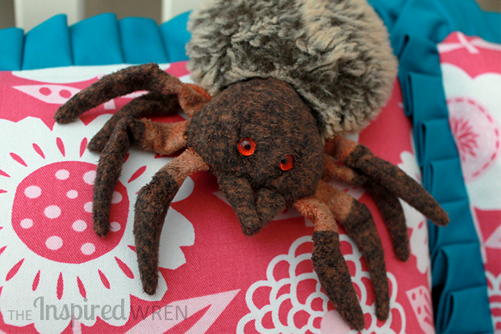 The stuffed spider approves! | Custom Bedding: Decorative Shams & Bolsters with Jann Newton | A Craftsy Class Review on The Inspired Wren
