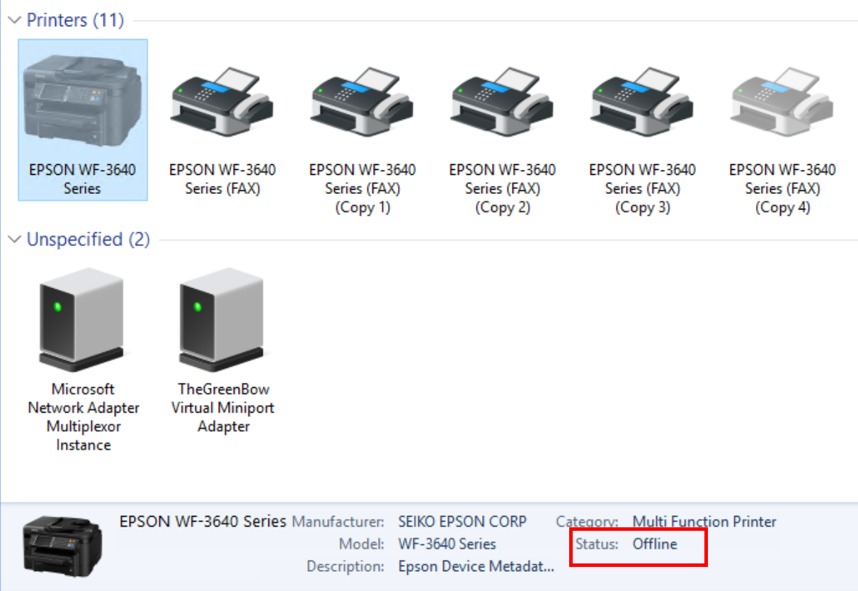 Programount Epson Workforce WF3640 Keeps Going Offline