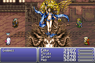 The party battles the Goddess, a member of the Warring Triad in Final Fantasy VI.
