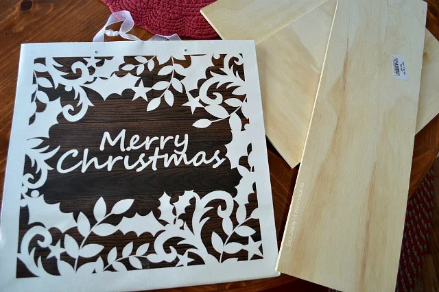 Merry Christmas Gift Bag and wooden planks