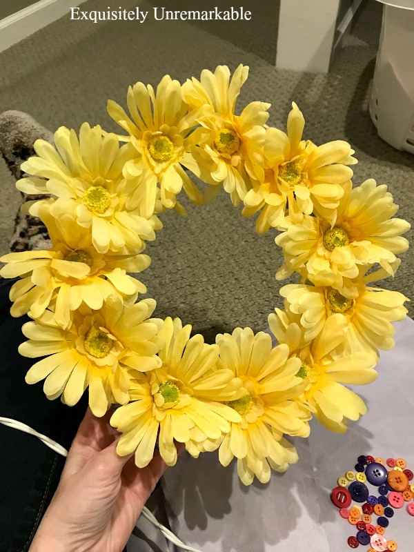 Yellow Daisy Wreath in process