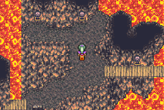 Terra faces a series of switches inside the Cave to the Sealed Gate, a dungeon in Final Fantasy VI.