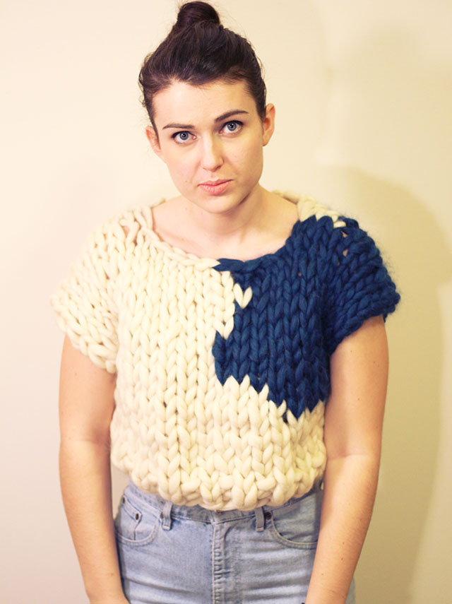 Addie Marie: Giant Knit Intarsia Cropped Sweater