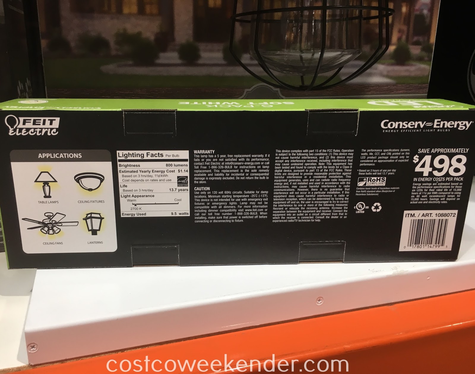 Feit Electric 60watt Replacement LED Dimmable Bulbs (6 pack) Costco