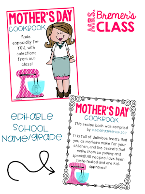 EDITABLE Mother's Day Cookbook- Have students describe how their moms make their favorite foods and combine into a cookbook for Mother's Day! SO CUTE (and funny!) Makes a sweet keepsake. #mothersday #cookbook #kindergarten #1stgrade