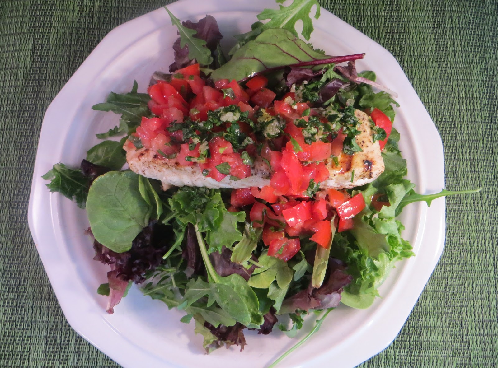 Chez Mona Grilled Halibut Fillets with Tomato Salad
