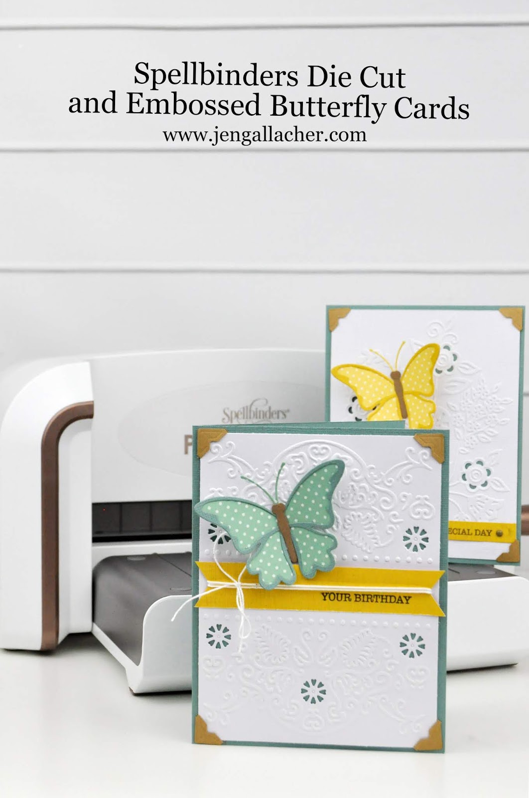 Spellbinders Emboss and Die Cut Folders tutorial by Jen Gallacher featuring the Spellbinders Platinum machine and dies and stamps from Spellbinders. #embossingfolder #diecutting #spellbinders #jengallacher