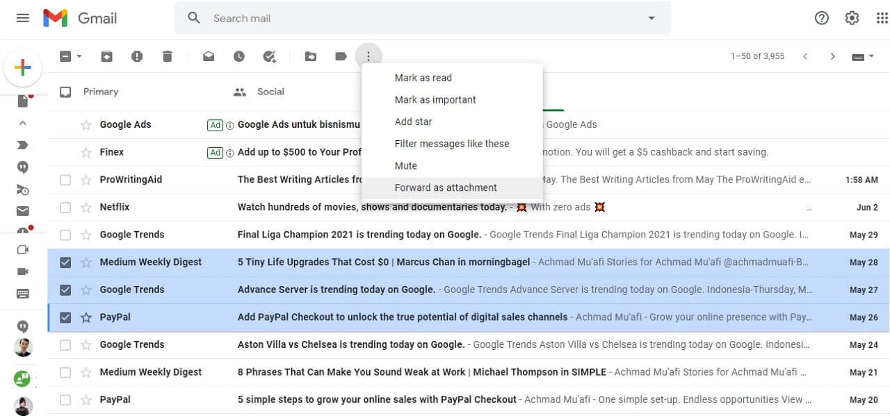 Cara Melampirkan Banyak Email sebagai Attachment di Gmail