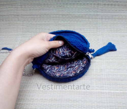 Bolsa Redonda Crochê Azul Corrente Comprar Online 