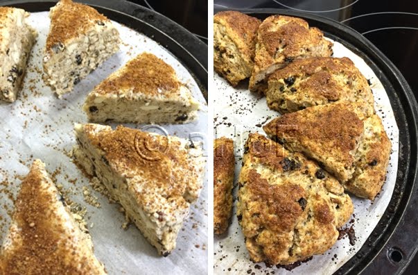 Before and After, Baking, rising in oven, spacing scones