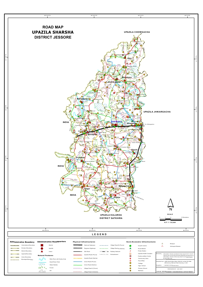 Sharsha Upazila Road Map Jessore District Bangladesh