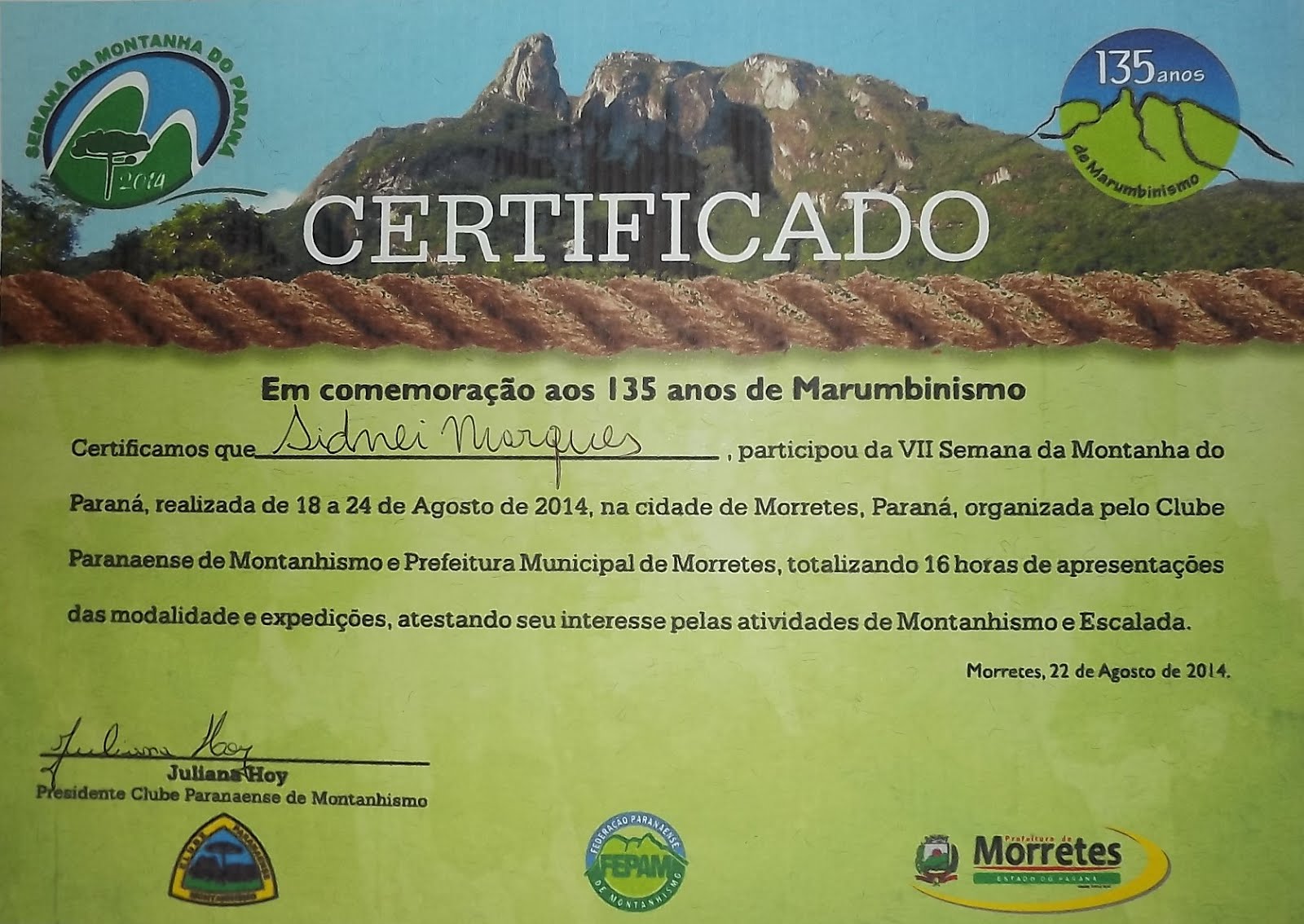 Certificado de Sidnei Marques