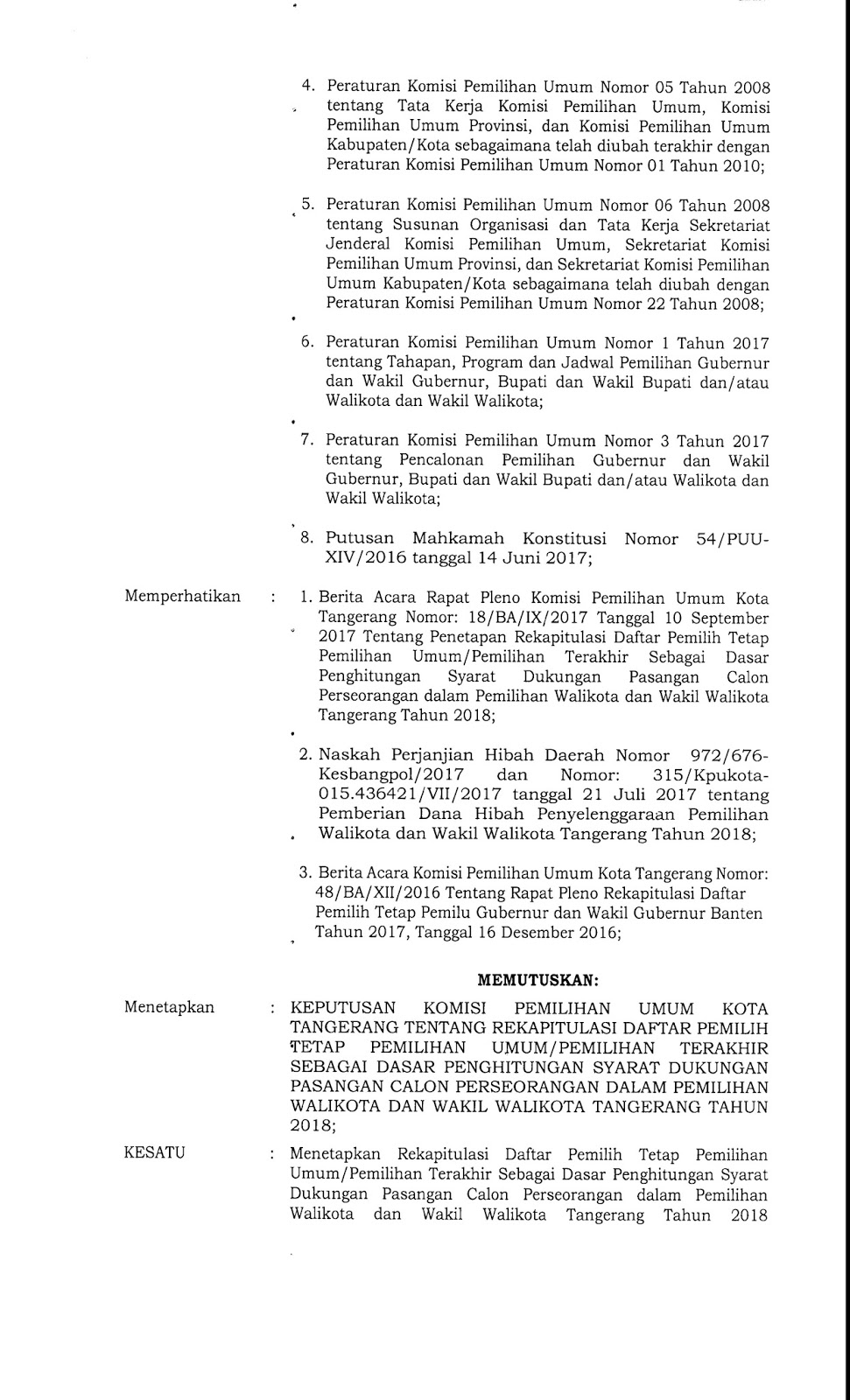 Surat Keputusan Syarat Minimum Dukungan Calon Peserorangan