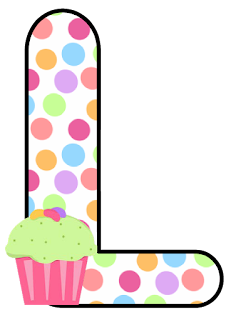 Abecedario con Lunares de Colores y Cupcakes. Alphabet with Colored Polka Dots and Cupcakes. 