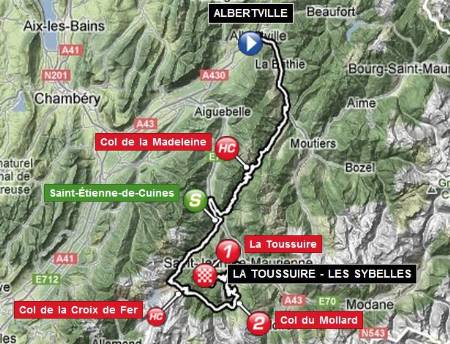 Mapa 11ª etapa Tour de Francia 2012 Albertville / La Toussuire - Les Sybelles