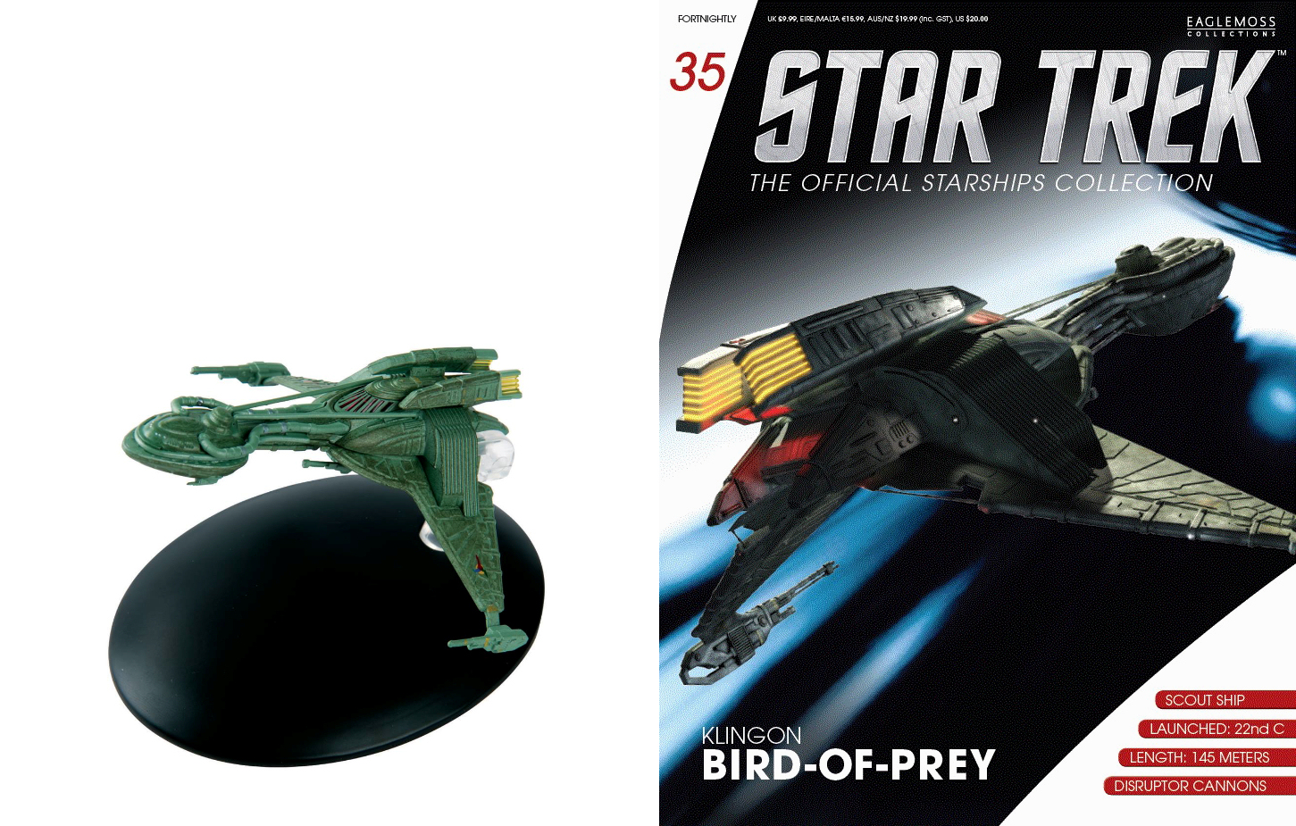 #88 Star Trek Vahklas Vulcan Transport Die Cast Metal Ship-UK/Eaglemoss w Mag 