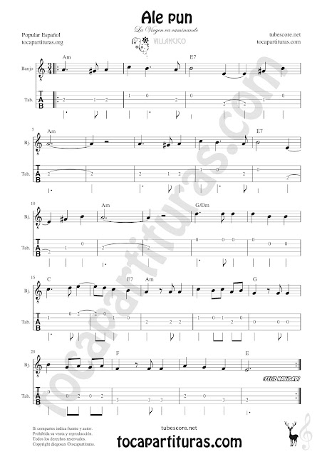  Banjo Tablatura y Partitura de Ale Pun Punteo Tablature Sheet Music for Banjo Tabs Music Scores