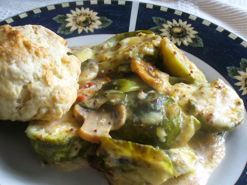 Brussels Sprouts and Mushroom Gratin with a Dijon Mornay Sauce Lisa's