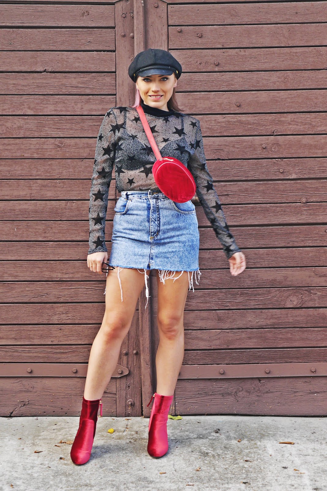 top w gwiazdki przezroczysty czerwona nerka renee jeansowa spódnica karyn blog modowy