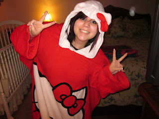Hello Kitty snuggie warm cozy throw with sleeves and ears - close up of hood
