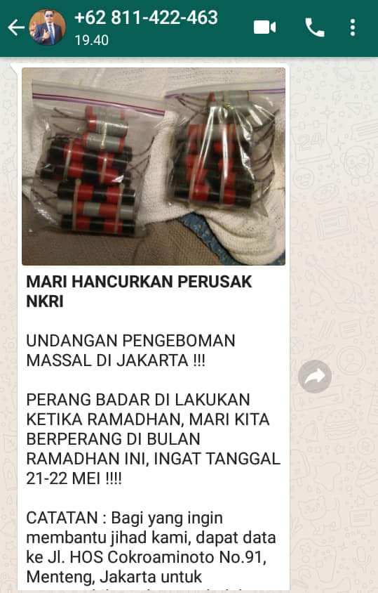 Bahaya Ledakan Ajakan Perang Badar Ke Kpu 22 Mei 2019 Beredar Di Wag