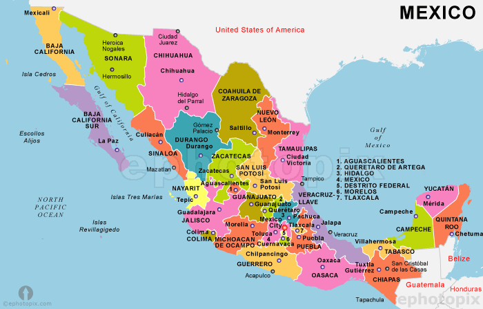 Mexican Map With States And Cities Map 2023 - Bank2home.com