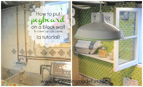 How to put pegboard on a block wall to cover up ugly pipes {a tutorial} | OrganizingMadeFun.com